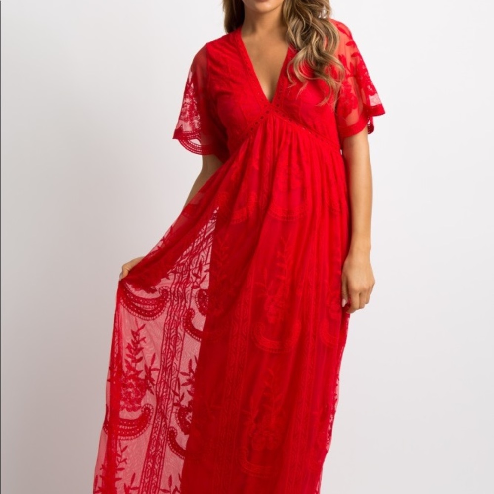 Pinkblush red lace maxi maternity dress size large